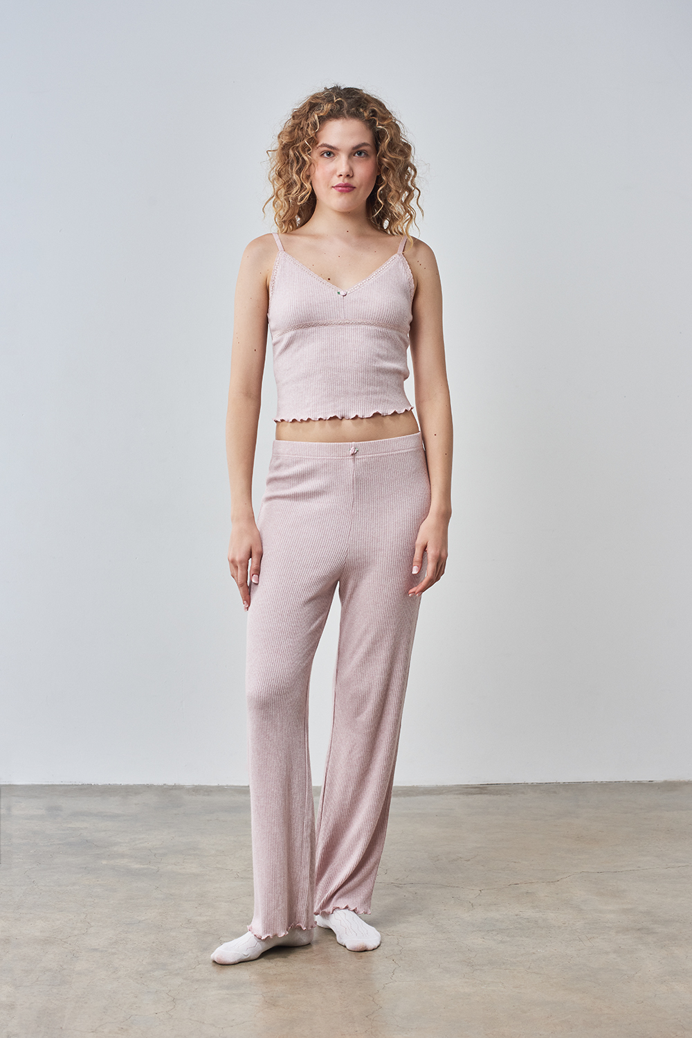 PIXIE & PEACH Rose Cami & Lounge Trouser Set in Dusty Pink