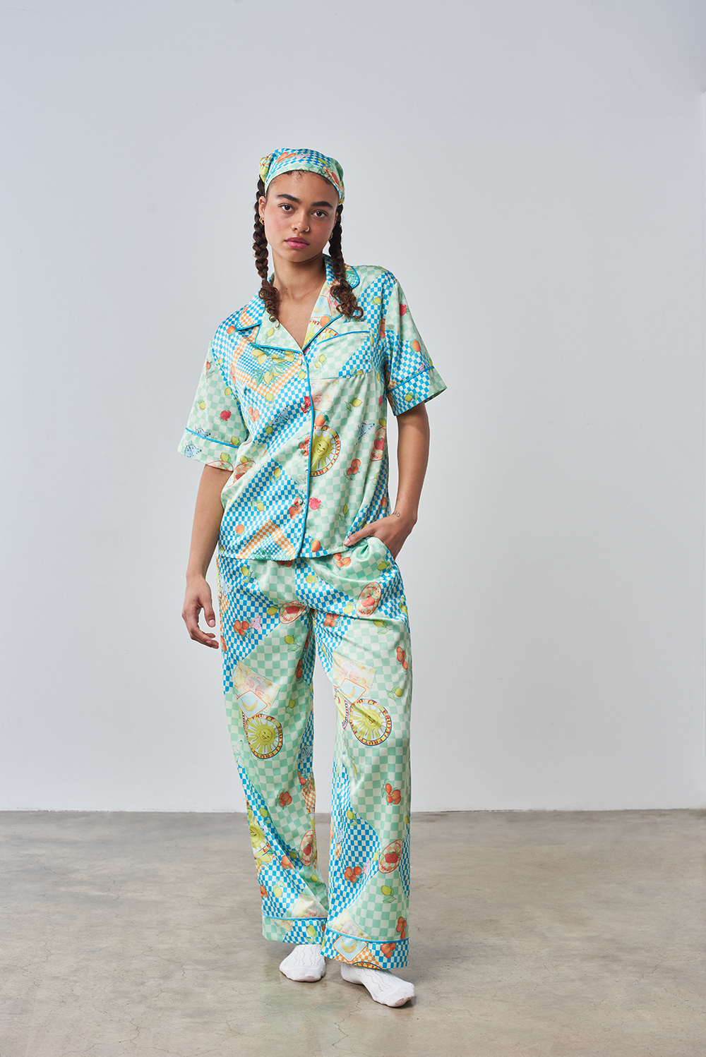 PIXIE & PEACH Valentina Satin Shirt Set