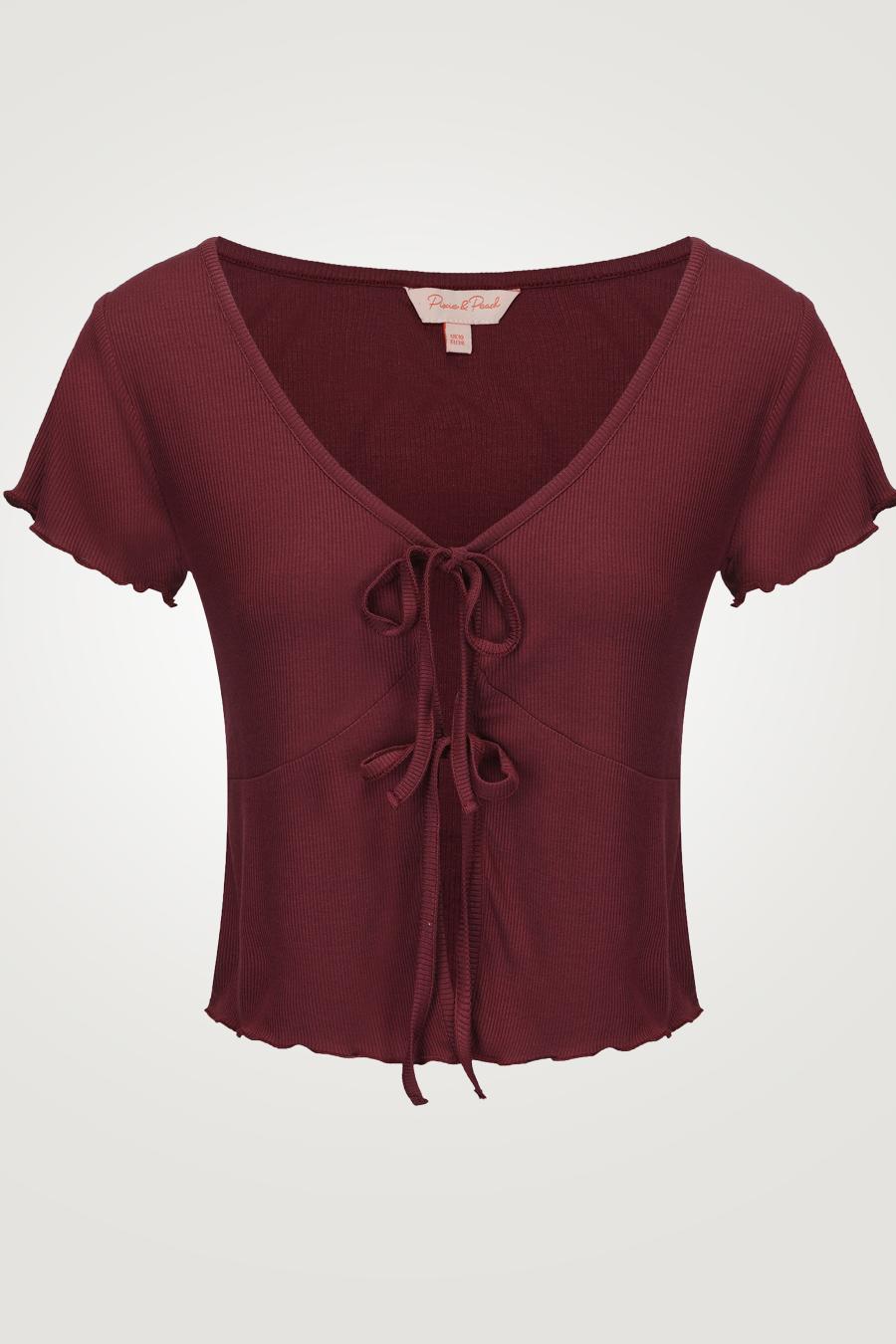 PIXIE & PEACH Mix and Match Nora Tie Front Top in Burgendy