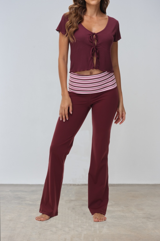 PIXIE & PEACH Mix and Match Nora Tie Front Top in Burgendy