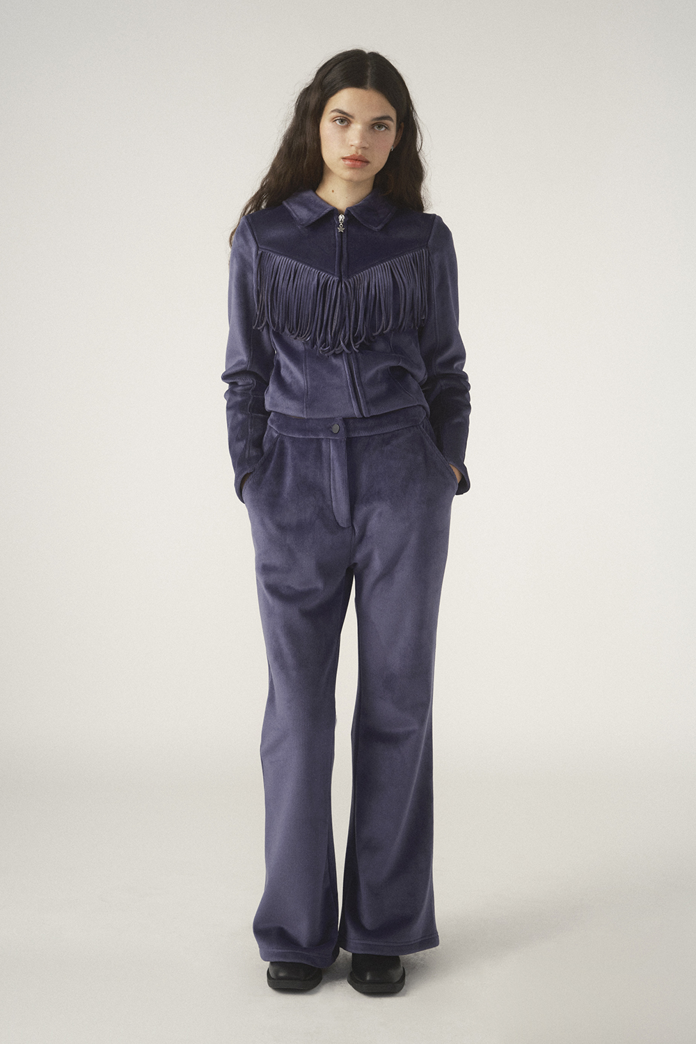 PIXIE & PEACH Mix and Match Shania Tassel Velour Zip-Up Jacket
