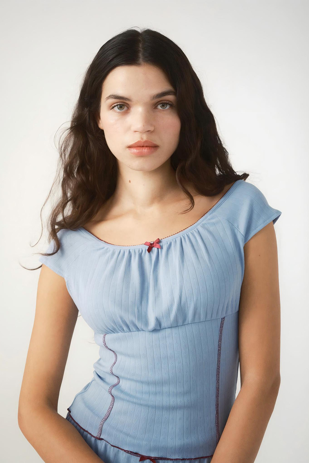 PIXIE & PEACH Drew Pointelle Bardot Lounge Top