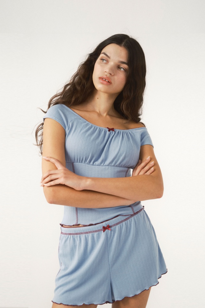 PIXIE & PEACH Drew Pointelle Bardot Lounge Top