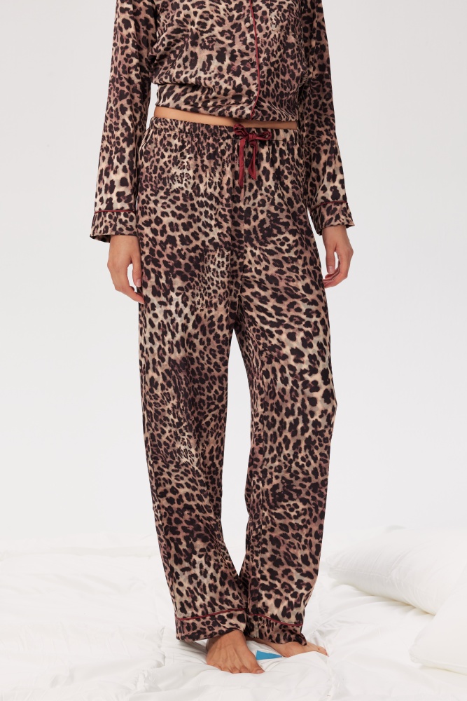 PIXIE & PEACH Sienna Satin Leopard-Print Trouser
