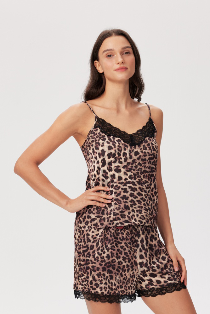 PIXIE & PEACH Sienna Satin Leopard-Print Cami
