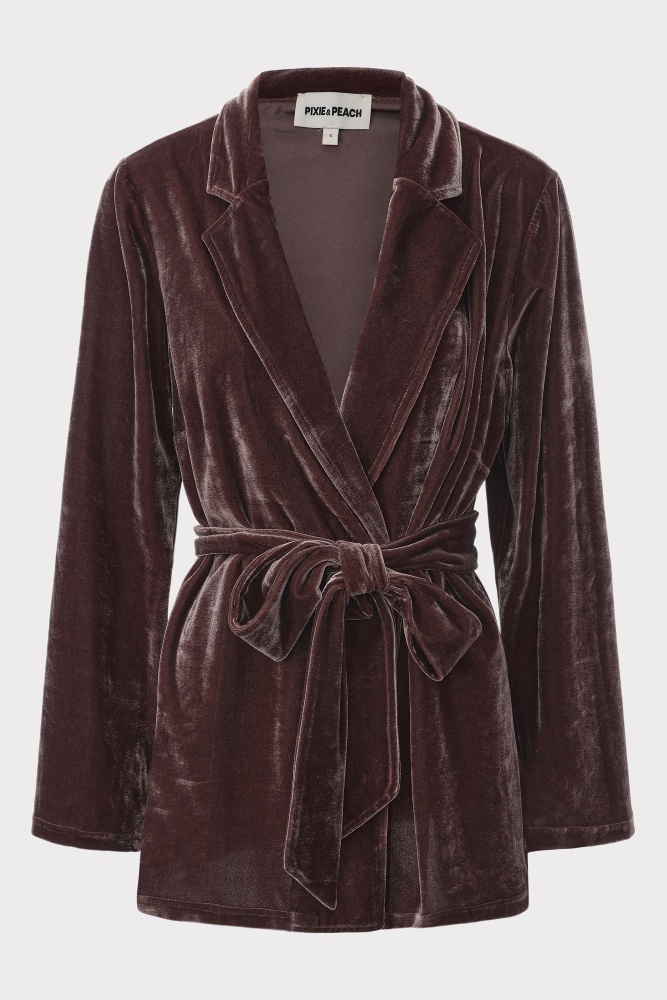PIXIE & PEACH Aurora Plum Velveteen Long Line Jacket