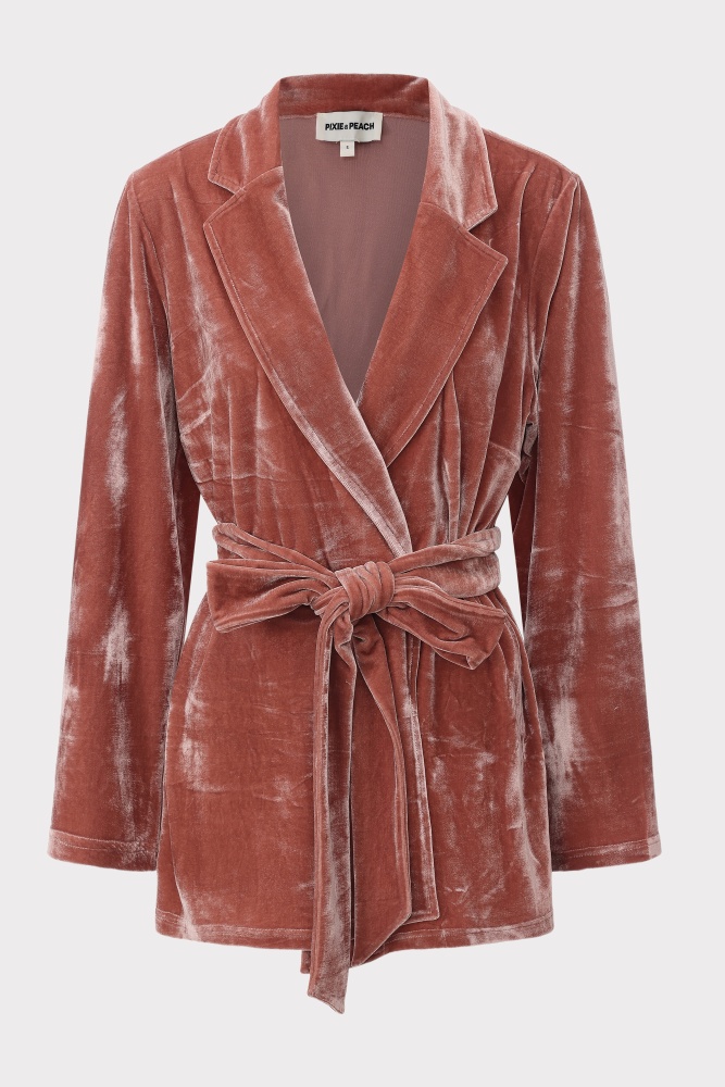 PIXIE & PEACH Aurora Pink Velveteen Long Line Jacket