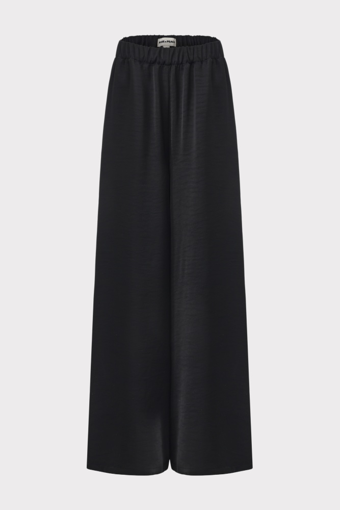 PIXIE & PEACH Beatrice Mono Black Satin Wide Leg Pant