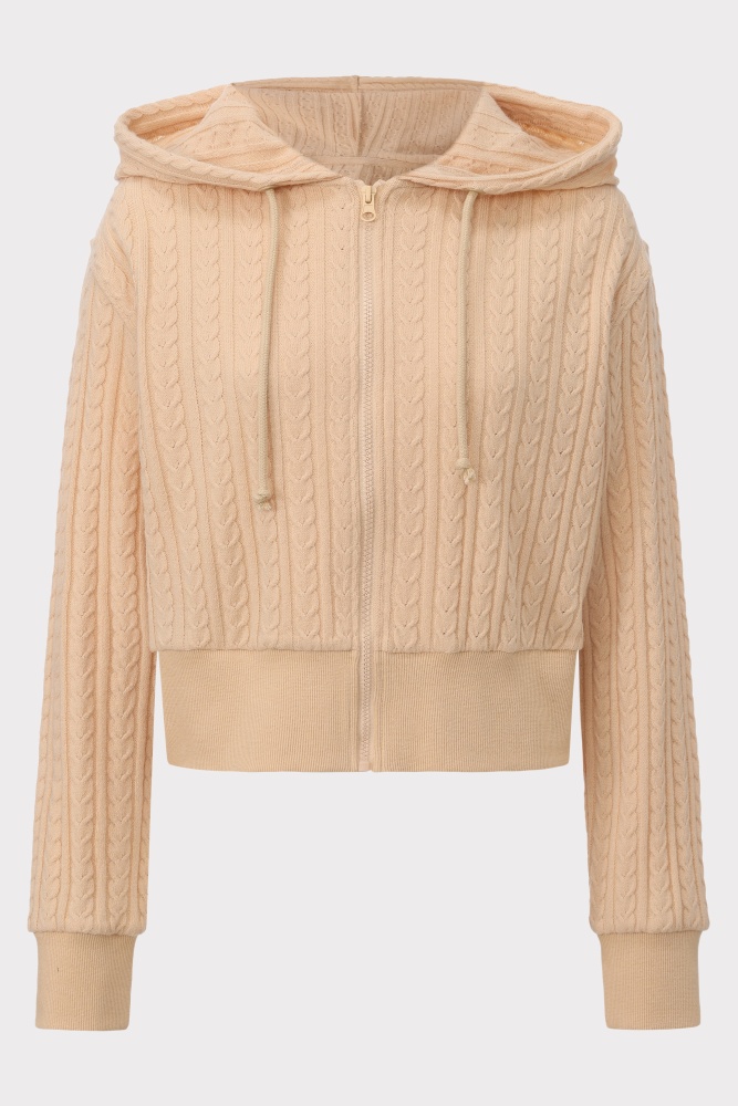 PIXIE & PEACH Maeve Crop Cable Knit Hoodie