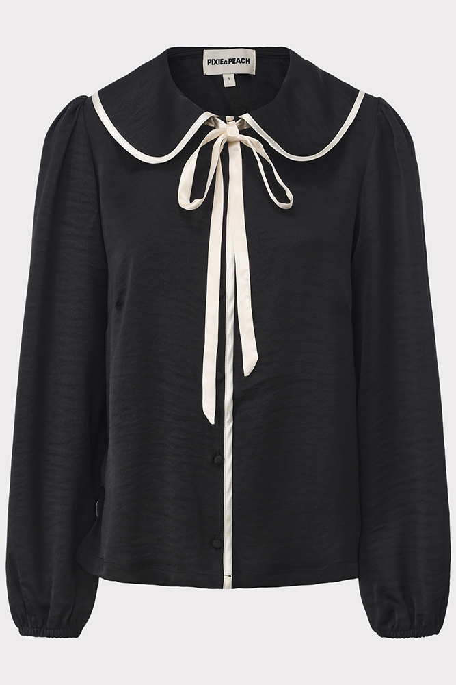 PIXIE & PEACH Beatrice Mono Black Satin PJ Shirt