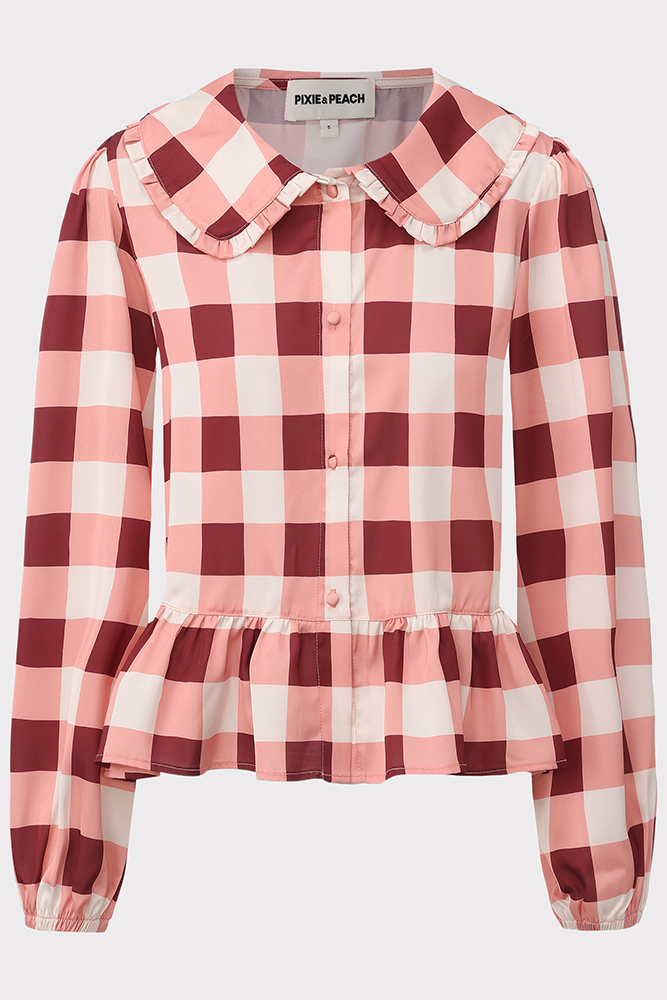 PIXIE & PEACH Elodie Gingham Satin PJ Shirt