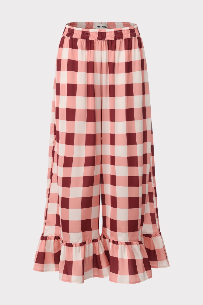PIXIE & PEACH Elodie Gingham Satin Crop Pant